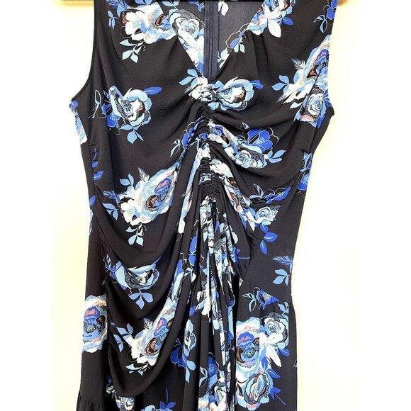 Halogen Navy Blue Floral Ruched Midi Dress M - Picture 4 of 16